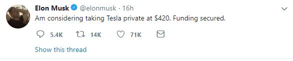 Tesla van de beurs tweet
