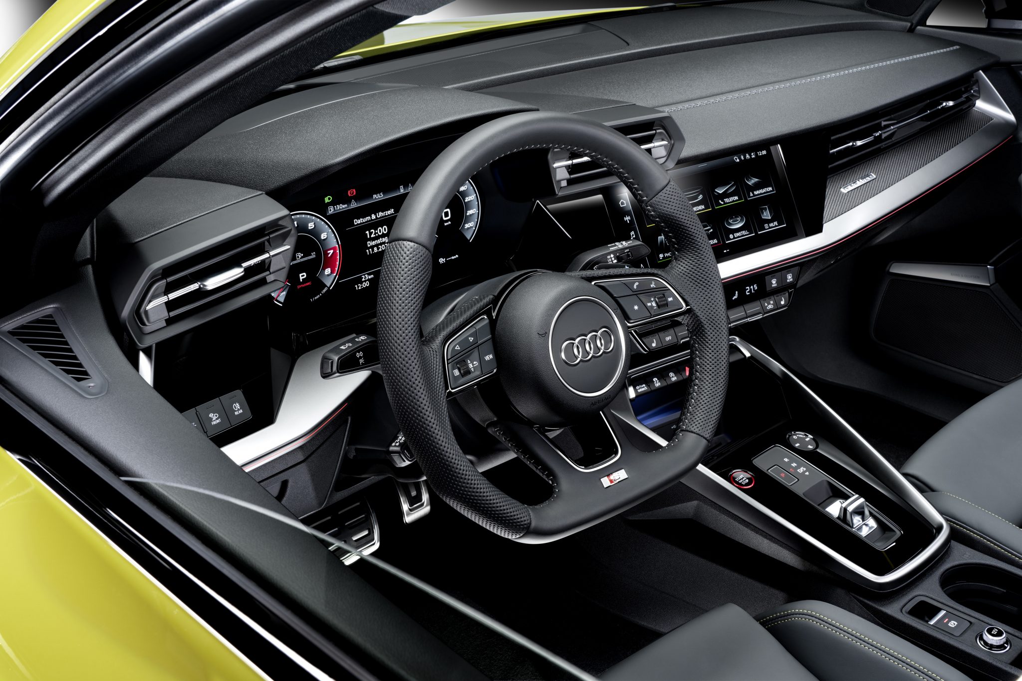 Dashboard met stiksels op de Audi S3 Sportback